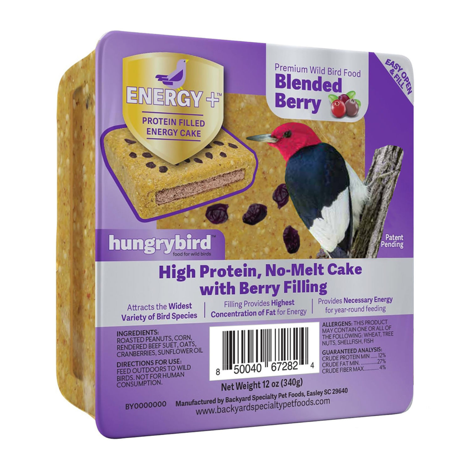 Hungrybird Energy Plus Suet Cake Berry Angled 12 Oz
