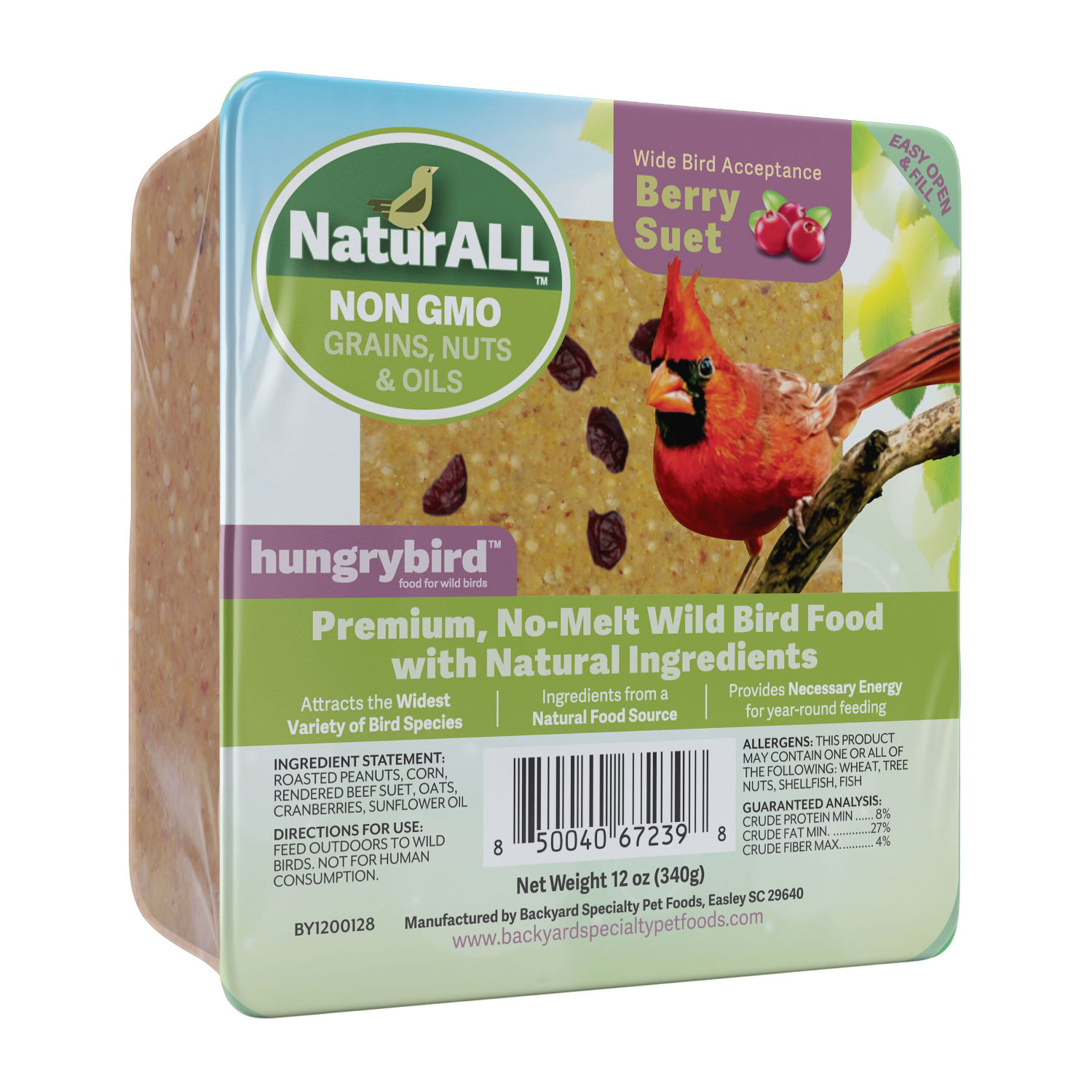 Hungrybird Naturall Non Gmo Suet Cake Berry Angled 12 Oz